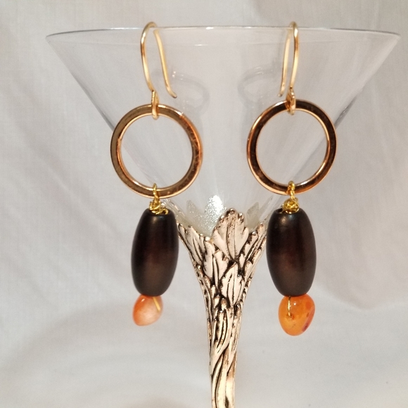 Custom Copper Dangle Crystal and Wood Earrings - Picture 1 of 3
